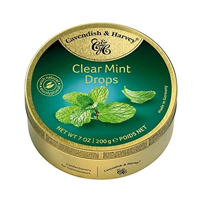 Cavendish & Harvey Clear Mint Drops, Doğal Ökaliptüs Yağlı Nane Aromalı Sert Şeker, Metal Kutu, 200 g