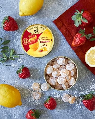 Cavendish & Harvey Double Fruit Drops Çilek Dolgulu Limon: Sıvı çilek dolgulu limon damlaları (1 x 175g)