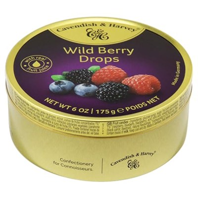 Cavendish & Harvey Wild Berry Drops Böğürtlen Aromalı Bonbonlar 175 g Metal Kutuda