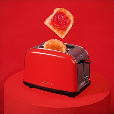 Cecotec Dikey Ekmek Kızartma Makinesi Tost Zamanı 850 Kırmızı Lite, 850 W, 2 Dilim Ekmek Kapasitesi, Geniş Yuva, Paslanmaz Çelik, Kolaylık İçin Önceden Ayarlanmış Özellikler, Özelleştirilebilir Tost