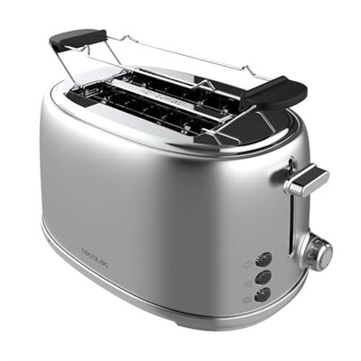 Cecotec Ekmek kızartma makinesi 2 dilim tost ve tuş 1000 Retro Double Inox, 980 W, 2 genişlik ve 3,8 cm kısa yarık, paslanmaz çelik, üst ızgara, ayarlanabilir güç, kırıntı tepsisi