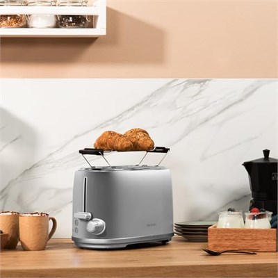 Cecotec Ekmek kızartma makinesi 2 dilim tost ve tuş 1000 Retro Double Inox, 980 W, 2 genişlik ve 3,8 cm kısa yarık, paslanmaz çelik, üst ızgara, ayarlanabilir güç, kırıntı tepsisi