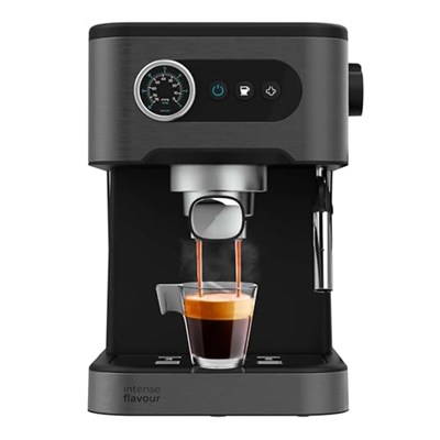 Cecotec Power Espresso 20 Pro espresso makinesi. 20 bar basınç, döner buhar çıkışı, 1.5 l su haznesi. Evde yüksek kaliteli espresso ve cappuccino