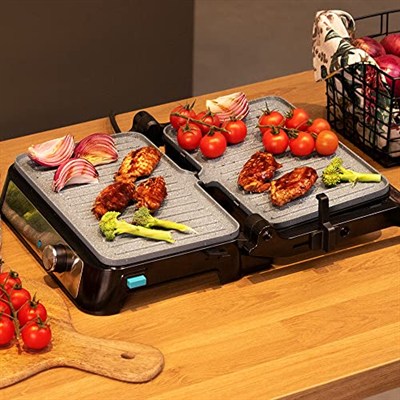 Cecotec Rockn Grill 1500 Take&Clean Stone Elektrikli Kontak Izgarası, 1500 W, RockStone Kaplama, Çıkarılabilir ve Bulaşık Makinesinde Yıkanabilir, 180 Derece Açıklık, Yüzen Üst Plaka