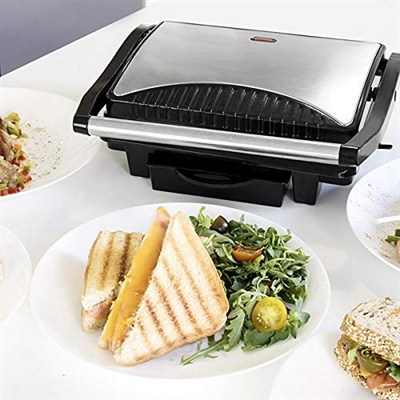 Cecotec RocknGrill 1000 Elektrikli Izgara 1000 W, RockStone Yapışmaz Kaplama, Yüzer Üst Plaka, Yağ Toplama Kutusu, 25,5 x 29,5 x 10 cm, Çelik/Siyah Renk