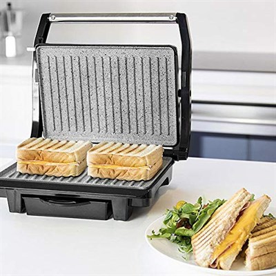 Cecotec RocknGrill 1000 Elektrikli Izgara 1000 W, RockStone Yapışmaz Kaplama, Yüzer Üst Plaka, Yağ Toplama Kutusu, 25,5 x 29,5 x 10 cm, Çelik/Siyah Renk