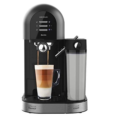 Cecotec Yarı Otomatik Kahve Makinesi Power-ccino 20 Chic Nera Serisi, Öğütülmüş Kahve ve Kapsül için 20 Bar, 0,7 L Süt Tankı, 1,7 L Su Tankı, Siyah