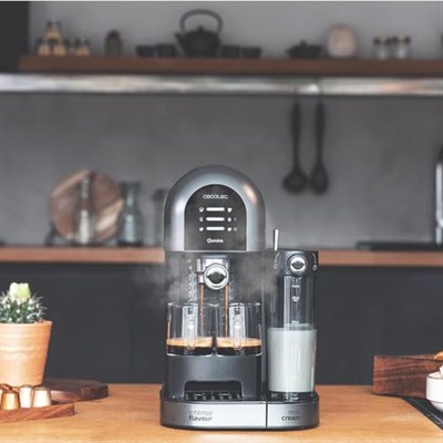 Cecotec Yarı Otomatik Kahve Makinesi Power-ccino 20 Chic Nera Serisi, Öğütülmüş Kahve ve Kapsül için 20 Bar, 0,7 L Süt Tankı, 1,7 L Su Tankı, Siyah