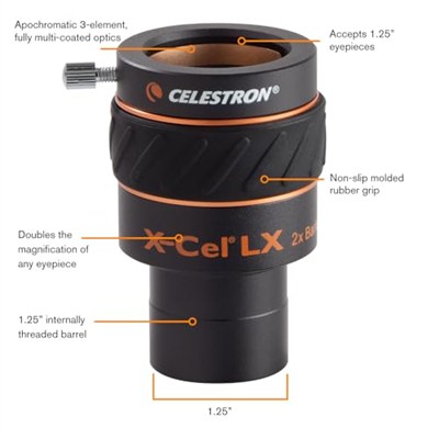 Celestron 93529 X-Cel LX 2X Barlow Lens, 3.18 cm, Siyah