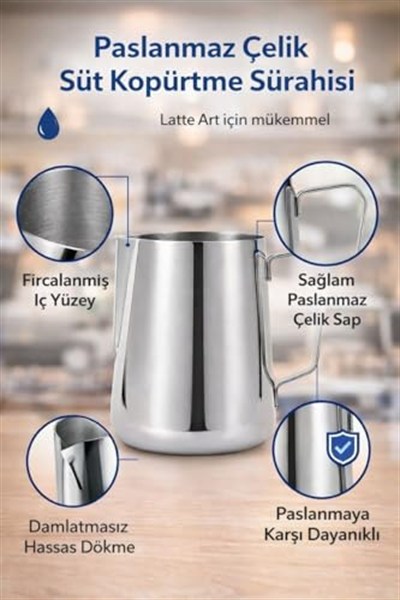 Çelik 1500 ml Büyük Boy Kahve Süt Köpürtme Potu Sütlük Şapşak Balmumu Eritme mt250-15