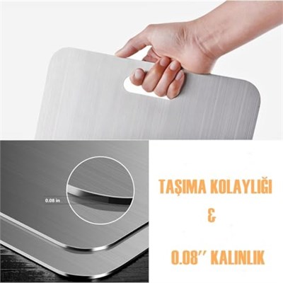 Çelik Kesme Tahtası 2li Set 304 Paslanmaz Çelik Gıda Temasına Uygun Hijyenik ve Dayanıklı Antibakteriyel 1,6 mm Kesim Panosu Levhası Cam Kesme Tahtası KALİTELİ