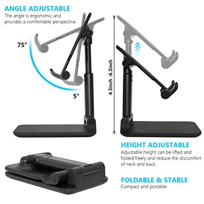 Cep Telefonu Standı, Katlanır Masaüstü Telefon Standı, Açı Yüksekliği Ayarlanabilir Cep Telefonu Tutacağı, Masa, Ofis, Tablet Standı Tüm Telefonlarla Uyumlu 10-25 cm Cep Telefonu/Tablet