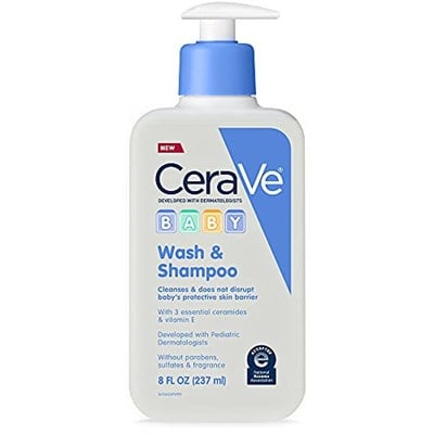CeraVe Bebek Yıkama ve Şampuan | 2si Bir Arada Cilt ve Saç İçin Yırtılmaz Banyo Ürünü | Parfüm, Paraben, Boya, Ftalat ve Sülfat İçermez | E Vitaminli Sabun | 8 Ons