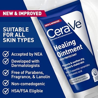 CeraVe Şifa Merhemi | Hyaluronik Asit ve Seramidli Kuru Ciltler için Nemlendirici Petrolatum Cilt Koruyucu | Lanolin İçermez ve Kokusuz | 5 Ons