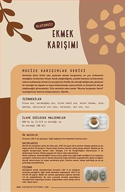 Cey Natural Foods Glutensiz Ekmek Karışımı Unu 300 Gr