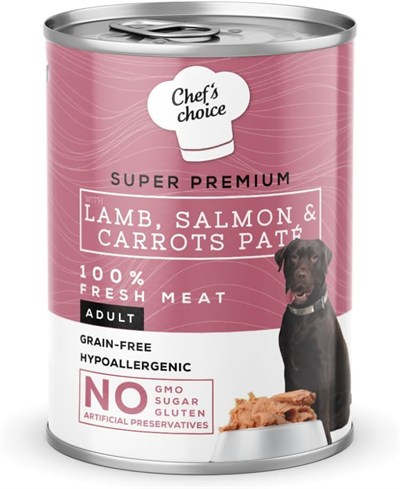 Chefs Choice Yetişkin Köpekler İçin, Tahılsız, Hipoalerjenik, Kuzu Etli, Somon Balıklı Ve Havuçlu Ezme, 400 g