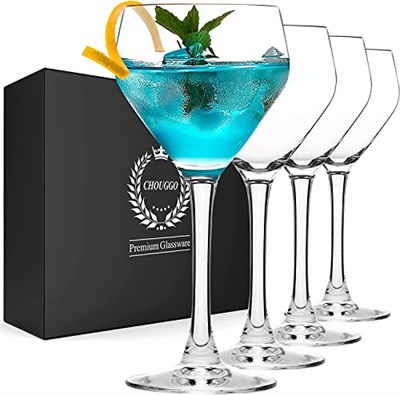Chouggo Nick & Nora Bardakları Kokteyl Bardakları 4lü Set, El Üfleme Premium Kristal Kokteyl Bardağı, Bar, Martini, Kozmopolitan, Manhattan için, 170 ml, Şeffaf