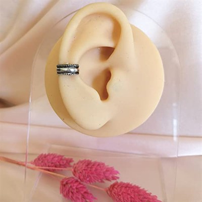 Christian Breton Etnik 5mm Pirinç Antik Gümüş Halka Sıkıştırma Piercing/Earcuff - Tek Adet