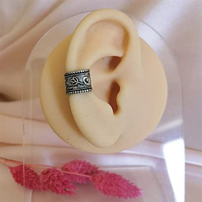 Christian Breton Etnik 9 mm Pirinç Antik Gümüş Halka Sıkıştırma Piercing/Earcuff - Tek Adet