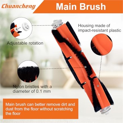 Chuancheng Dreame D9/D9 Max/D9 Max Gen2/D9 Pro/L10 Pro için 17 parçalı aksesuar seti, 1 ana fırça, 6 yan fırça, 4 filtre, 4 silme bezi, 2 temizleme fırçası