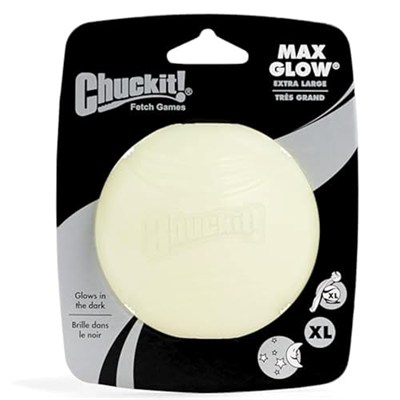 Chuckit! Max Glow Gece Parlayan Oyun Topu (XL) - Fosforlu, Işıkta Parlayan, Dayanıklı, Köpekler İçin Gece Oyun Topu