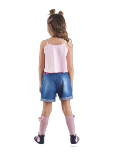 Çiçek Bahçesi Kız Çocuk T-shirt Denim Şort Takım
