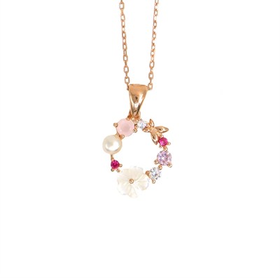 Çiçekli model gümüş kadın kolye (ROSE)