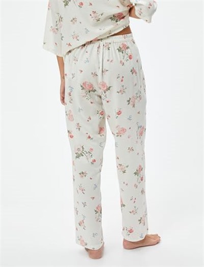 Çiçekli Pijama Altı Cepli Beli Lastikli