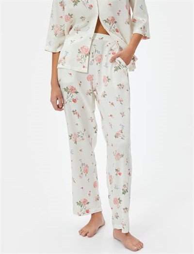 Çiçekli Pijama Altı Cepli Beli Lastikli