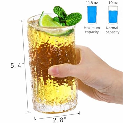 Cididu 6lı Set Kristal Highball İçme Bardağı, 340 ml Uzun Su Bardağı, Thicke Vintage Drinkware Bardakları Dokulu Züccaciye, Kokteyller, Meyve Suyu, Bira, Çay için Buzlu İçecek Bardağı Bardakları
