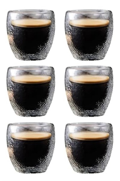 Çift Cidarlı Buzlu Kahve, Latte, Çay Bardağı Seti, 250 ML, 6 Adet, Bej