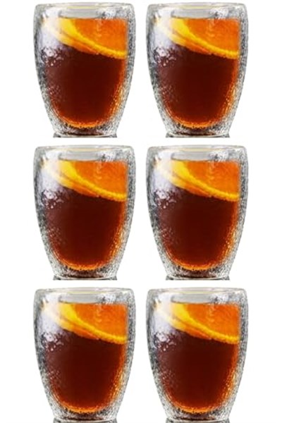 Çift Cidarlı Buzlu Kahve, Latte, Çay Bardağı Seti, 300 ML, 6 Adet, Borosilikat Cam