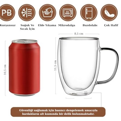 Çift Duvarlı Cam Kahve Kupası 250ml – Isıya Dayanıklı, Mikrodalga & Bulaşık Makinesi Uyumlu, 2’li Şık Set