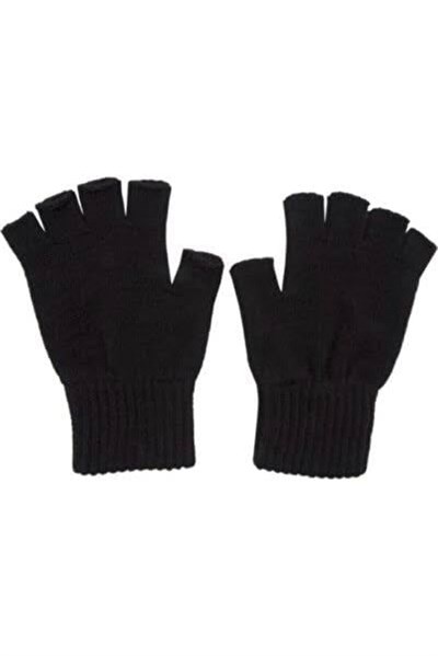 Çift Kat Orlon Kışlık Kesik Parmak Eldiven Bay-bayan (unisex) siyah siyah