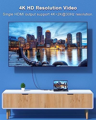 Çift Monitörler için HDMI Adaptörü,USB Cden Çift HDMI Adaptörüne 4K,Tip C - HDMI Çift Monitör,USB C Splitter 2 Monitörler Genişletilmiş Ekran,Tip C HDMI Çoklu Monitörler Dizüstü Bilgisayar