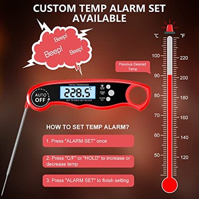 CIRYCASE Dijital et termometresi, anında okunur, ızgara termometresi, harici uzun sonda, 102 cm paslanmaz çelik kablolu, alarm ayarı, mutfak, mangal, fırın, pişirme için fırın termometresi