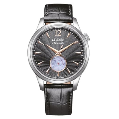 CITIZEN Erkek Analog Otomatik Saat Deri Kayışlı NH9131-14E, Siyah, Ölçü Birimi, Kayış