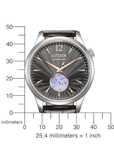 CITIZEN Erkek Analog Otomatik Saat Deri Kayışlı NH9131-14E, Siyah, Ölçü Birimi, Kayış