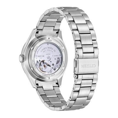 Citizen Erkekler 40.2 mm Otomatik Sarı Kadran Paslanmaz Çelik Analog Saat, gümüş, bileklik