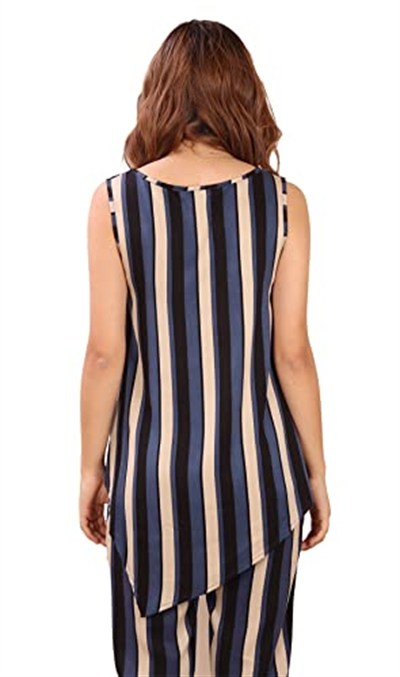 ÇİZGİLİ ASİMETRİK SALAŞ TUNIK (B19-148502) LACİVERT M
