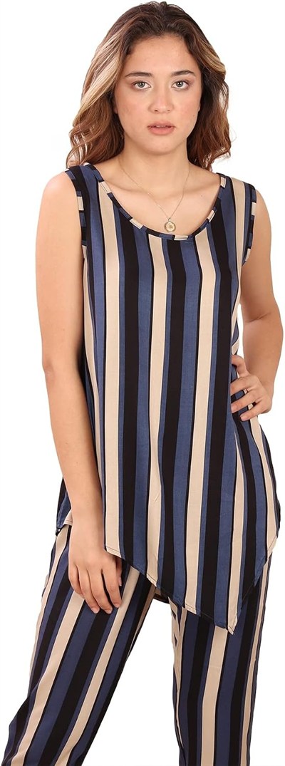 ÇİZGİLİ ASİMETRİK SALAŞ TUNIK (B19-148502) LACİVERT M