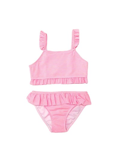 Çizgili fırfırlı kız çocuk bikini takım ÇİZGİLİ 9-10 Yaş