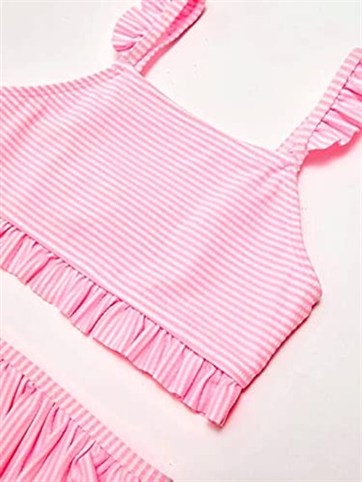 Çizgili fırfırlı kız çocuk bikini takım ÇİZGİLİ 9-10 Yaş