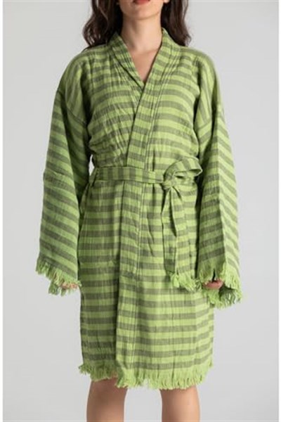 Çizgili%100 Pamuk Rahat Kesim Püskül Detay Bornoz&kaftan Standart starNM553