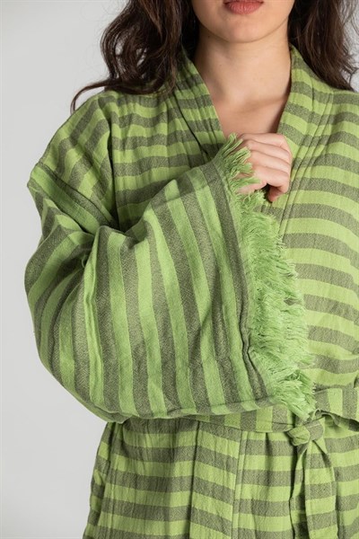 Çizgili%100 Pamuk Rahat Kesim Püskül Detay Bornoz&kaftan Standart starNM553