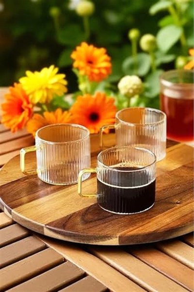 Clavera 6’lı Kulplu Cam Çay Kahve Espresso Bardak Fincan Seti 150 ml