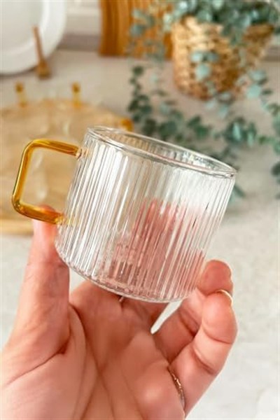 Clavera 6’lı Kulplu Cam Çay Kahve Espresso Bardak Fincan Seti 150 ml