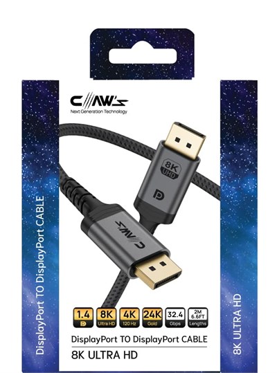 Claws 8K UHD DisplayPort v1.4 32.4 Gbps / 24K Gold/Alüminyum Gövdeli 8K 60Hz-4K 120Hz-2K 240HZ-FHD 240Hz Destekli G-Sync & FreeSync 2 Metre Premium DisplayPort Kablo (C-DPP-B1)