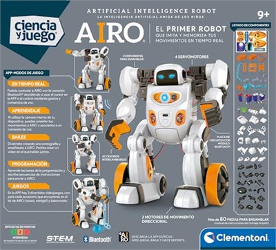 Clementoni AIRO Robot Yapay Zeka - Çocuklar için eğitici ve özelleştirilebilir oyuncak, hareket ve sesli tanıma ile etkileşimli, 8 yaşından itibaren - 55513