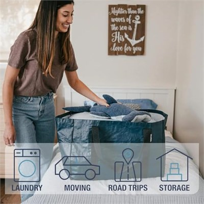 CleverMade 2li Paket Saklama Sepeti, Frakta Alışveriş Çantası, Taşınma, Market Alışverişi ve Dolum için Ağır Hizmet Tipi Çok Amaçlı Çantalar; Okyanus Mavisi